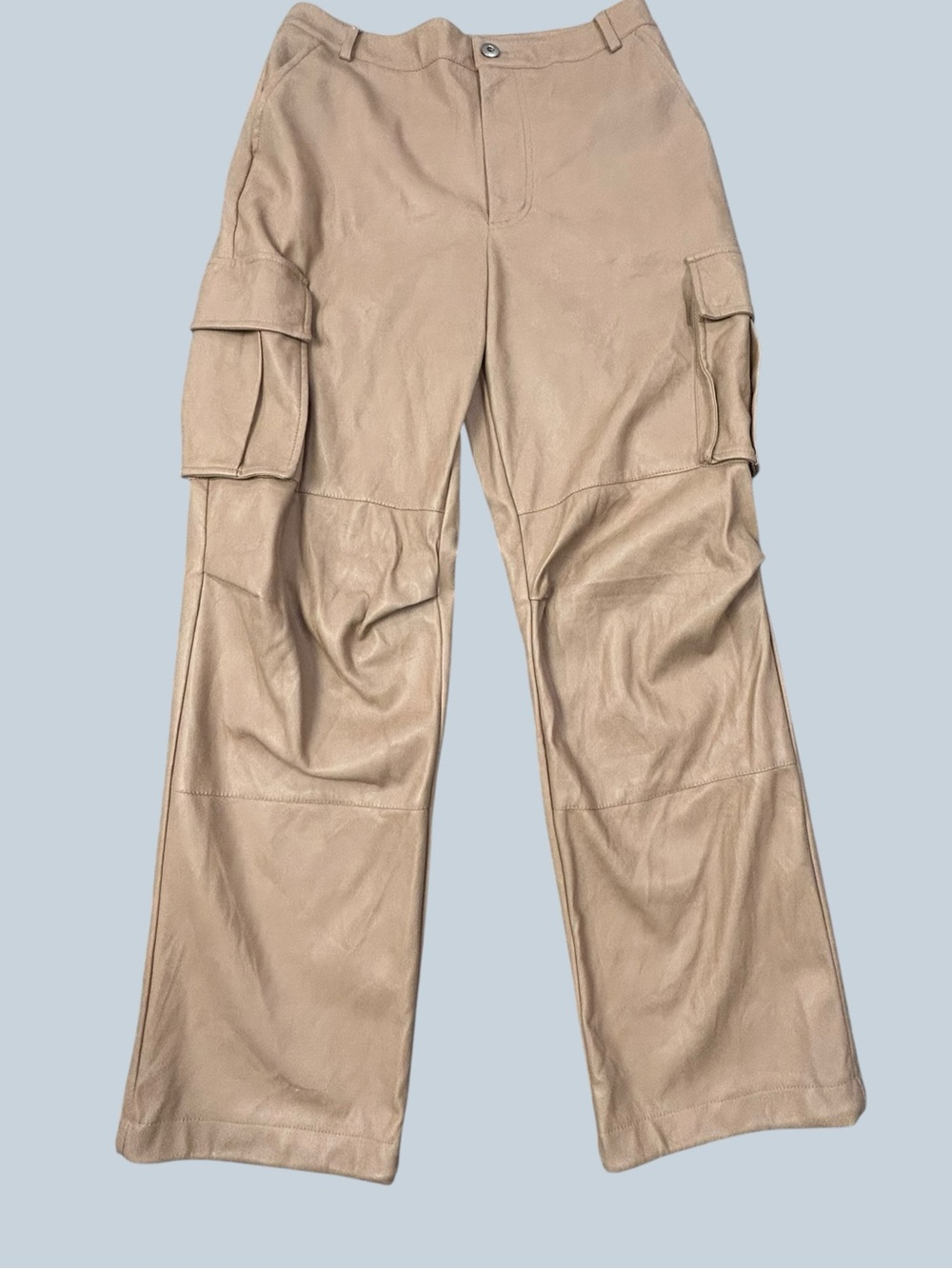 7 For All Mankind Faux Leather Cargo Pants Women’s S 29x27 Wide Leg Beige